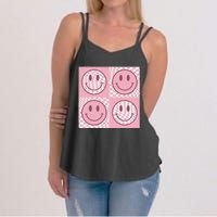 Funny Face Checkered Pattern Smile Face Meme Trendy Women's Strappy Tank