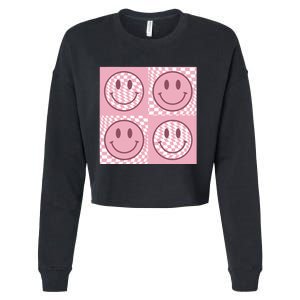 Funny Face Checkered Pattern Smile Face Meme Trendy Cropped Pullover Crew