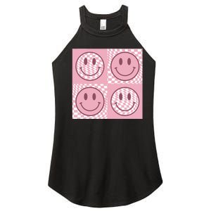 Funny Face Checkered Pattern Smile Face Meme Trendy Women's Perfect Tri Rocker Tank