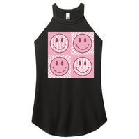 Funny Face Checkered Pattern Smile Face Meme Trendy Women's Perfect Tri Rocker Tank