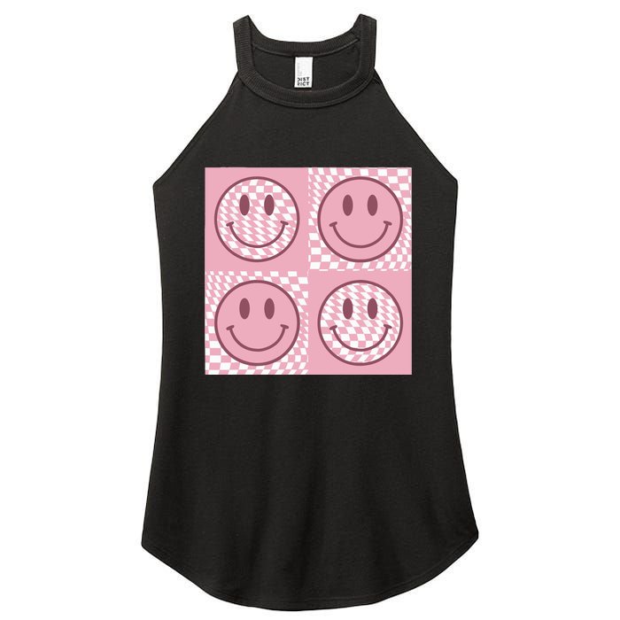 Funny Face Checkered Pattern Smile Face Meme Trendy Women's Perfect Tri Rocker Tank