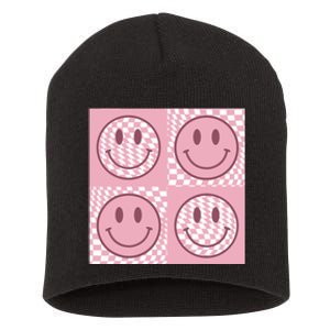 Funny Face Checkered Pattern Smile Face Meme Trendy Short Acrylic Beanie