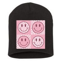 Funny Face Checkered Pattern Smile Face Meme Trendy Short Acrylic Beanie