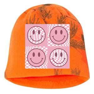 Funny Face Checkered Pattern Smile Face Meme Trendy Kati - Camo Knit Beanie