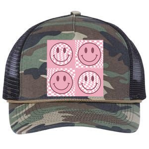 Funny Face Checkered Pattern Smile Face Meme Trendy Retro Rope Trucker Hat Cap