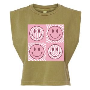 Funny Face Checkered Pattern Smile Face Meme Trendy Garment-Dyed Women's Muscle Tee