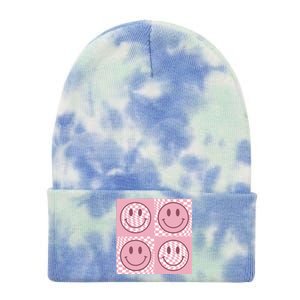 Funny Face Checkered Pattern Smile Face Meme Trendy Tie Dye 12in Knit Beanie