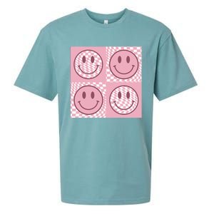 Funny Face Checkered Pattern Smile Face Meme Trendy Sueded Cloud Jersey T-Shirt