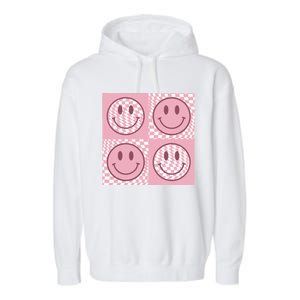 Funny Face Checkered Pattern Smile Face Meme Trendy Garment-Dyed Fleece Hoodie