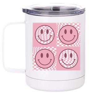 Funny Face Checkered Pattern Smile Face Meme Trendy 12 oz Stainless Steel Tumbler Cup