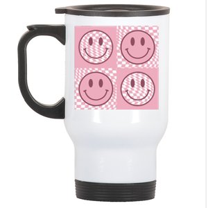 Funny Face Checkered Pattern Smile Face Meme Trendy Stainless Steel Travel Mug