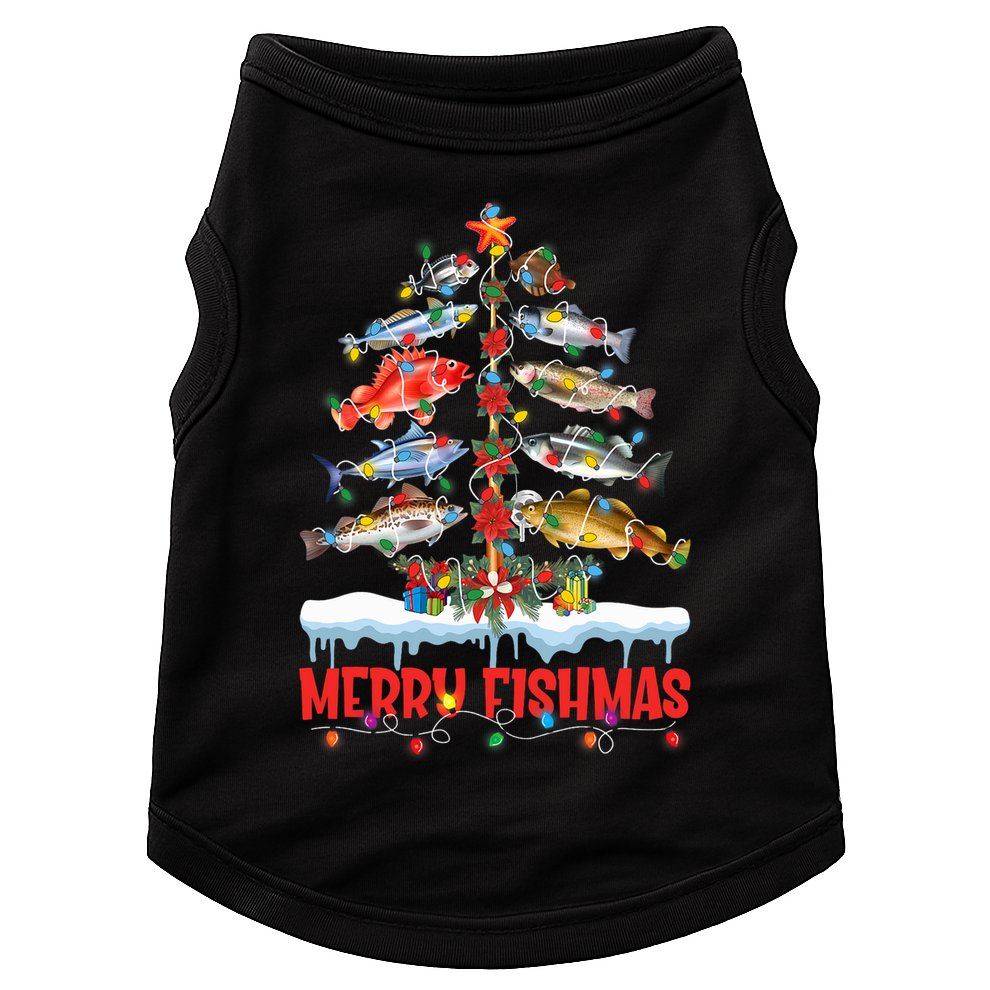 Fish Fishing Christmas Tree Lights Merry Fishmas Fishermen Doggie Tank