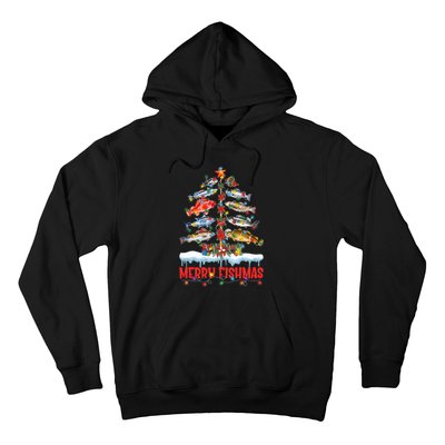 Fish Fishing Christmas Tree Lights Merry Fishmas Fishermen Hoodie