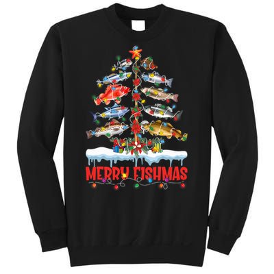 Fish Fishing Christmas Tree Lights Merry Fishmas Fishermen Sweatshirt