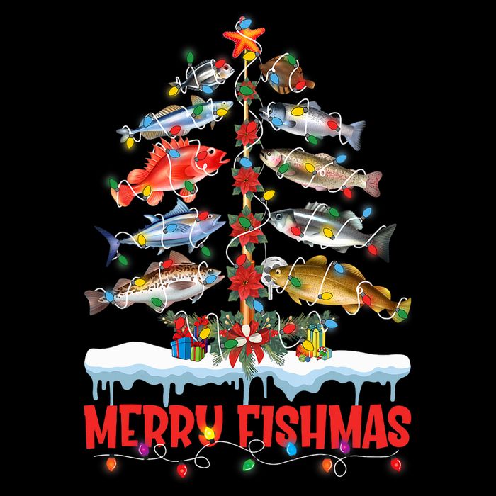 Fish Fishing Christmas Tree Lights Merry Fishmas Fishermen Button