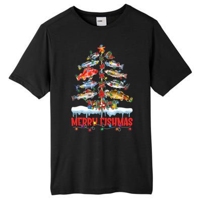 Fish Fishing Christmas Tree Lights Merry Fishmas Fishermen Tall Fusion ChromaSoft Performance T-Shirt