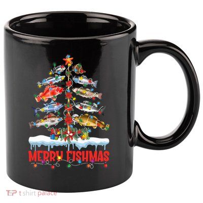 Fish Fishing Christmas Tree Lights Merry Fishmas Fishermen 11oz C Handle Ceramic Mug