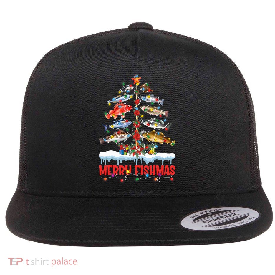 Fish Fishing Christmas Tree Lights Merry Fishmas Fishermen Flatbill Hat