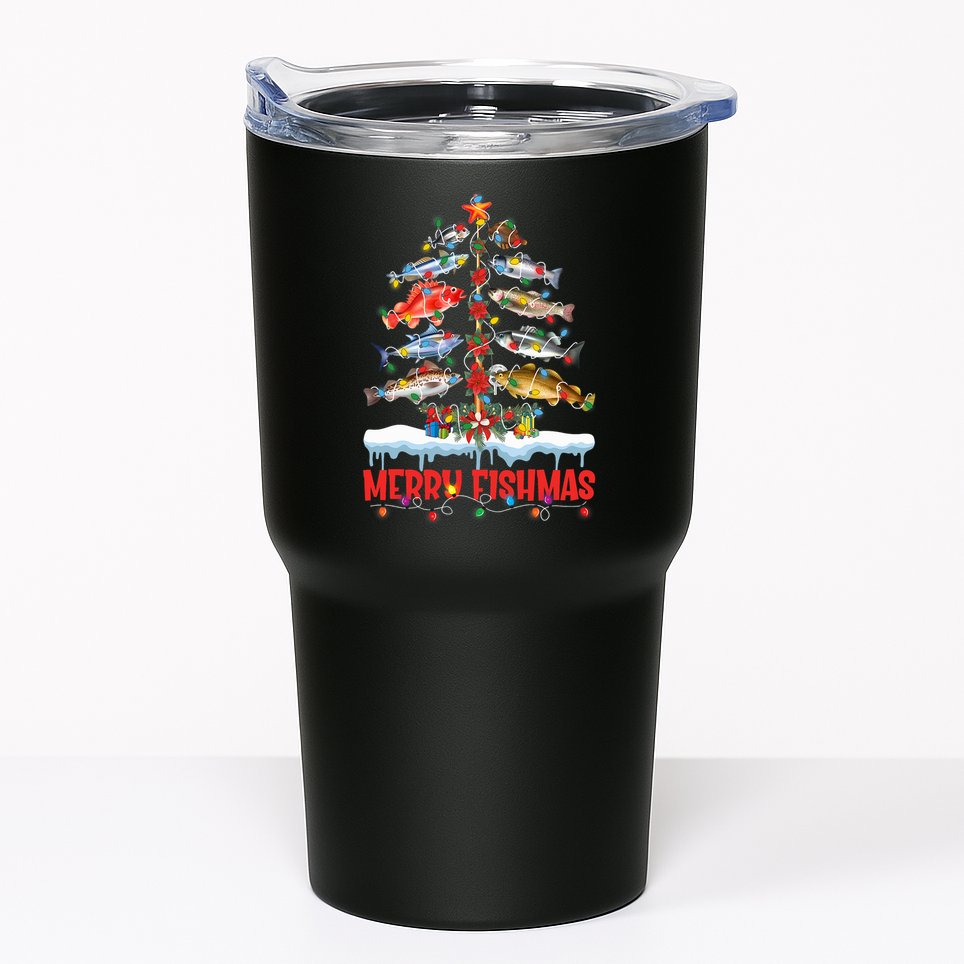 Fish Fishing Christmas Tree Lights Merry Fishmas Fishermen Tumbler