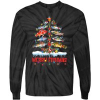 Fish Fishing Christmas Tree Lights Merry Fishmas Fishermen Tie-Dye Long Sleeve Shirt