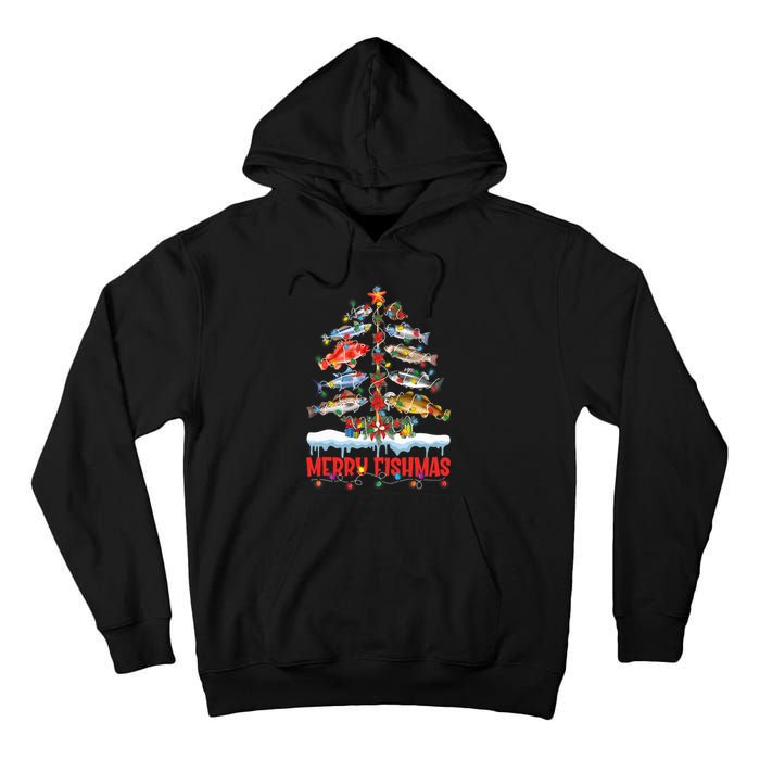 Fish Fishing Christmas Tree Lights Merry Fishmas Fishermen Tall Hoodie