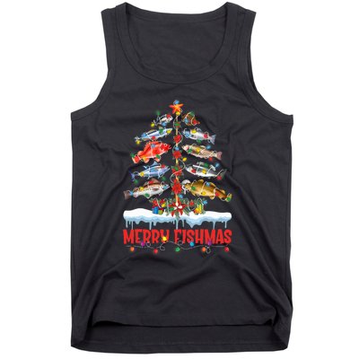 Fish Fishing Christmas Tree Lights Merry Fishmas Fishermen Tank Top