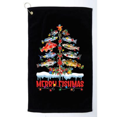 Fish Fishing Christmas Tree Lights Merry Fishmas Fishermen Golf Towel