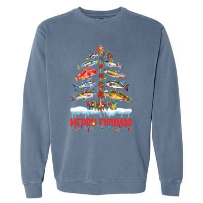 Fish Fishing Christmas Tree Lights Merry Fishmas Fishermen Garment-Dyed Sweatshirt