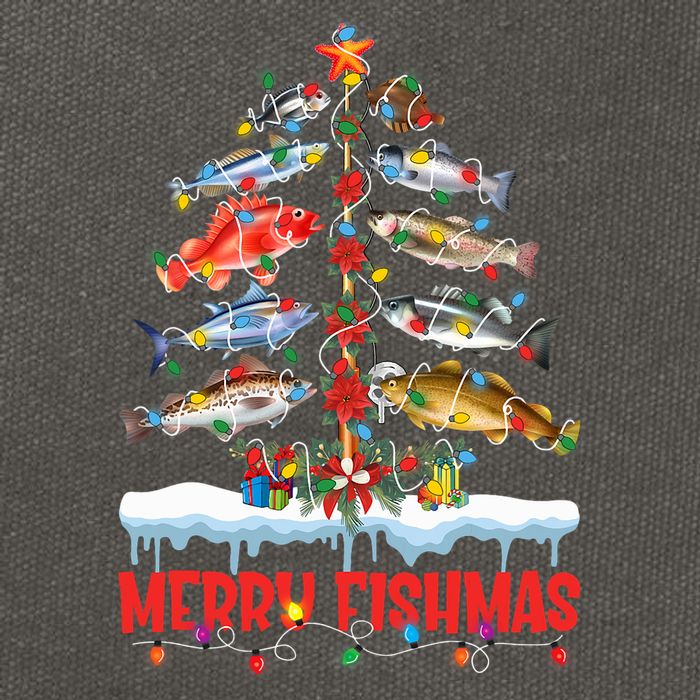 Fish Fishing Christmas Tree Lights Merry Fishmas Fishermen Cotton Canvas Backpack