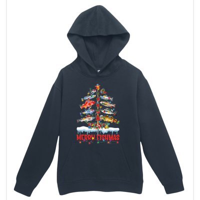 Fish Fishing Christmas Tree Lights Merry Fishmas Fishermen Urban Pullover Hoodie