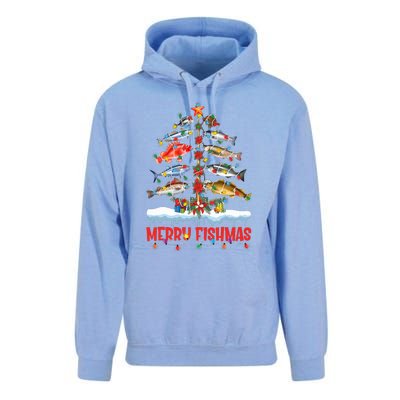 Fish Fishing Christmas Tree Lights Merry Fishmas Fishermen Unisex Surf Hoodie