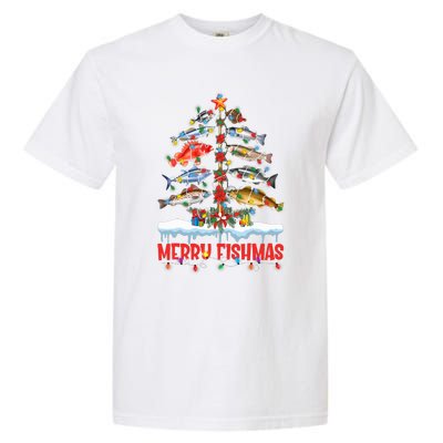 Fish Fishing Christmas Tree Lights Merry Fishmas Fishermen Garment-Dyed Heavyweight T-Shirt