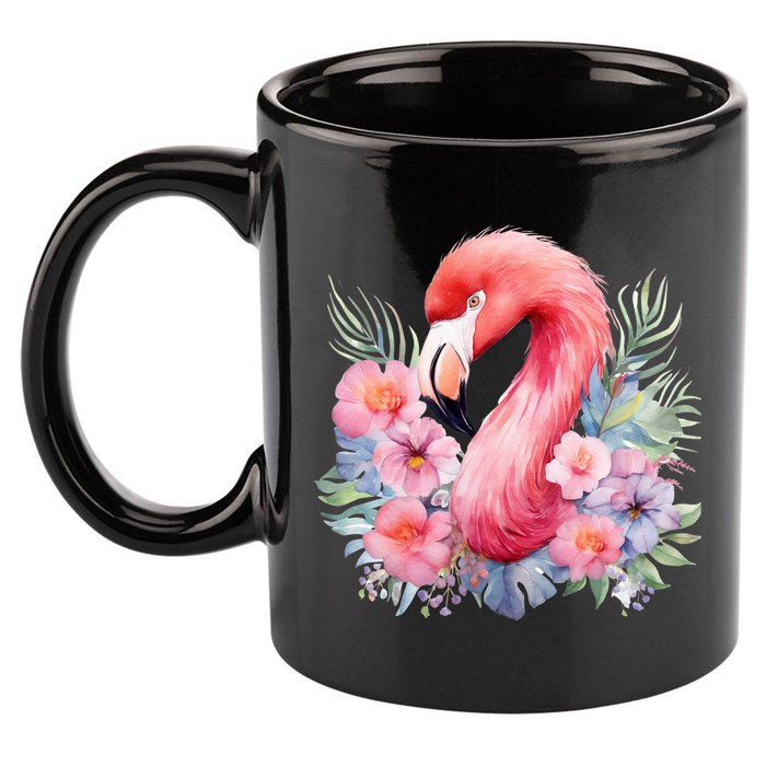 Floral Flamingo Cute Tropical 11oz C Handle Ceramic Mug