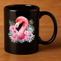 Floral Flamingo Cute Tropical 11oz C Handle Ceramic Mug