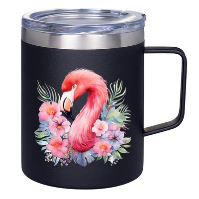 Floral Flamingo Cute Tropical 12oz Stainless Steel Coffee Mug