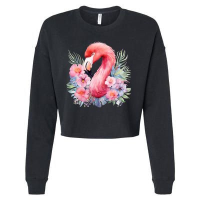 Floral Flamingo Cute Tropical Cropped Pullover Crew
