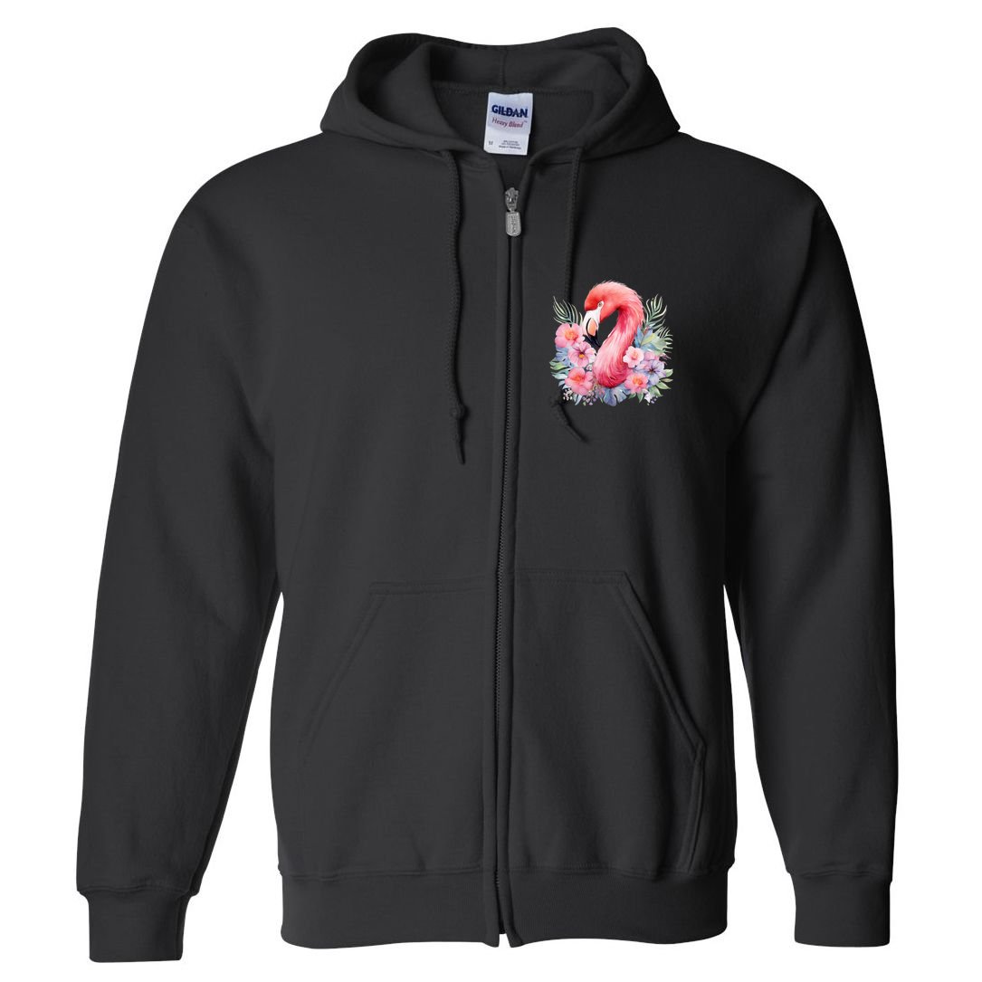 Floral Flamingo Cute Tropical Full Zip Hoodie