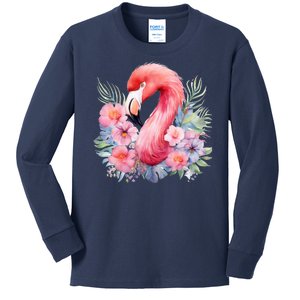 Floral Flamingo Cute Tropical Kids Long Sleeve Shirt