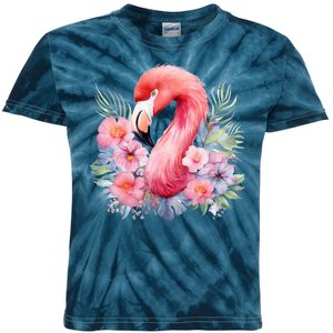 Floral Flamingo Cute Tropical Kids Tie-Dye T-Shirt