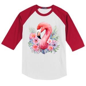 Floral Flamingo Cute Tropical Kids Colorblock Raglan Jersey