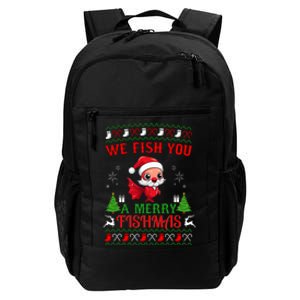 Fishing Funny Christmas Lights I Wish A Merry Fishmas Daily Commute Backpack