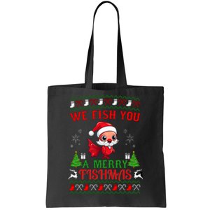 Fishing Funny Christmas Lights I Wish A Merry Fishmas Tote Bag