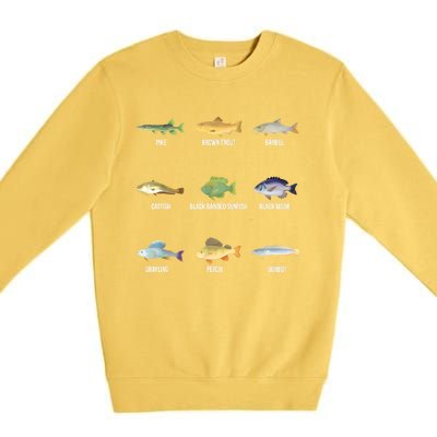 Funny Fishing Cute Types Of Freshwater Fish Species Gifts Premium Crewneck Sweatshirt