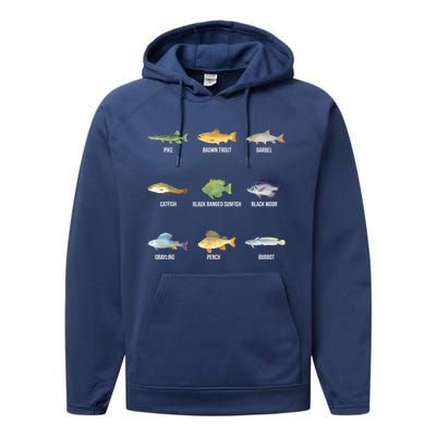 Funny Fishing Cute Types Of Freshwater Fish Species Gifts Performance Fleece Hoodie