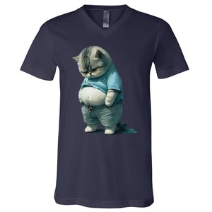 Funny Fat Cat Art Design Fat Kitten Cat Lover V-Neck T-Shirt