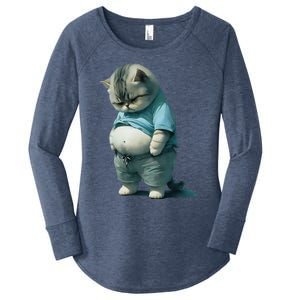 Funny Fat Cat Art Design Fat Kitten Cat Lover Women's Perfect Tri Tunic Long Sleeve Shirt