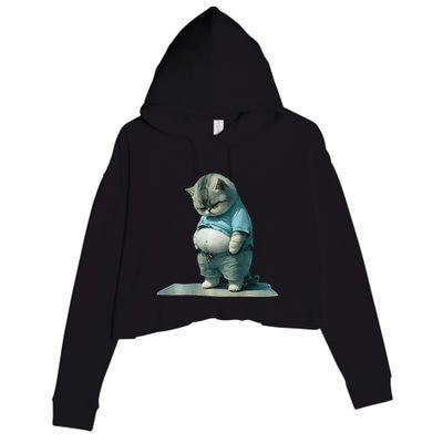 Funny Fat Cat Art Design Print Crop Fleece Hoodie