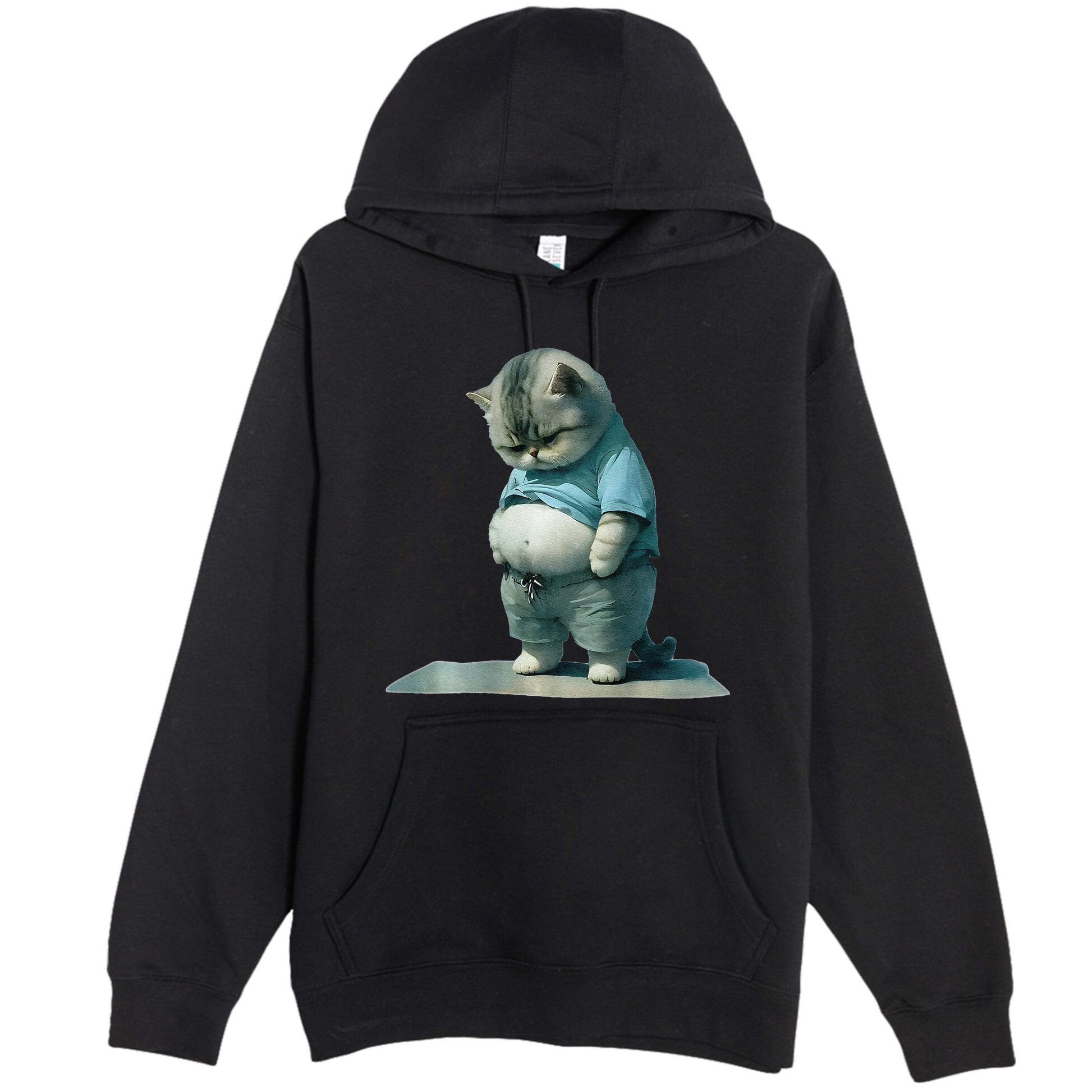 Funny Fat Cat Art Design Print Premium Pullover Hoodie