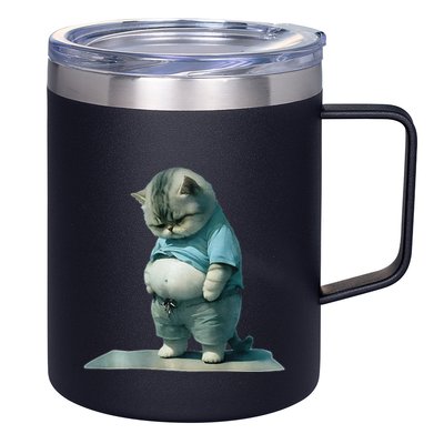 Funny Fat Cat Art Design Print 12oz Stainless Steel Coffee Mug