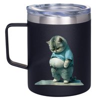 Funny Fat Cat Art Design Print 12oz Stainless Steel Coffee Mug
